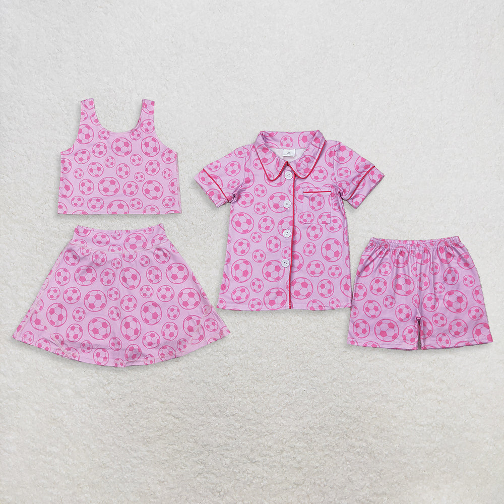 4.20 RTS Sibling Pink Sleeveless soccer top skirt girls active wear set and button down pajamas