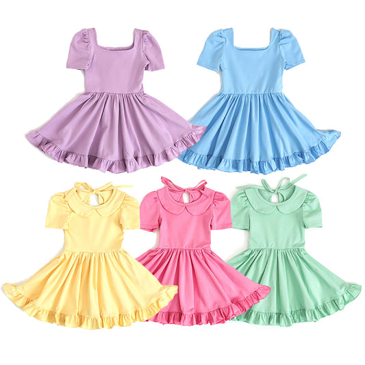 Lavender short sleeves ruffle summer girls dresses