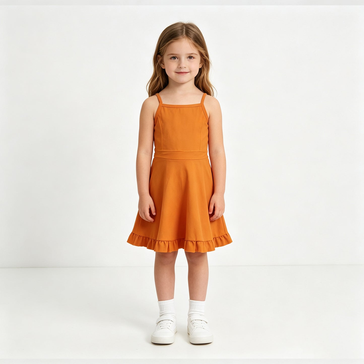 S0780 RTS NO MOQ （In stock）yoga fabric cotton Baby Girls Orange Athletic Sleeveless Knee Length Active Yoga Dress