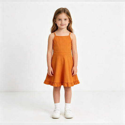S0780 RTS NO MOQ （In stock）yoga fabric cotton Baby Girls Orange Athletic Sleeveless Knee Length Active Yoga Dress