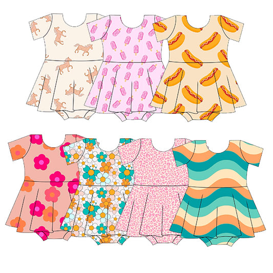 8.27  Pre order Baby Girls Summer Romper Short Sleeves Hot Dog Skirt Cute Infant Outfit for Little Girls