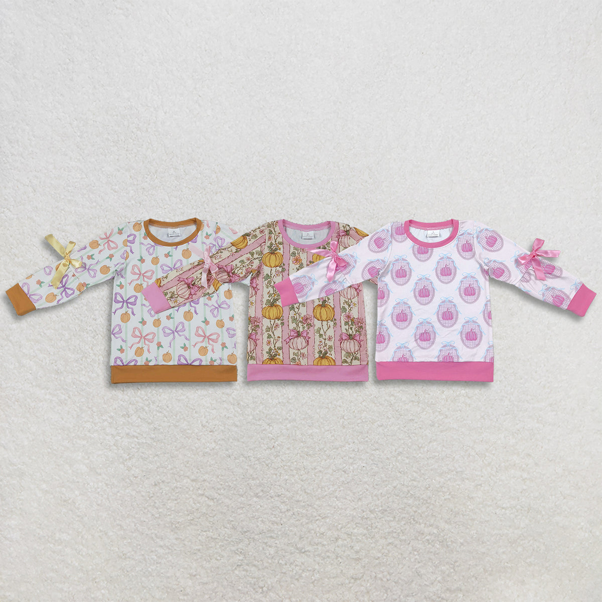 RTS NO MOQ Sibling Baby Girls Long Sleeve Flowers Pumpkins Bows Fall T-shirts Top
