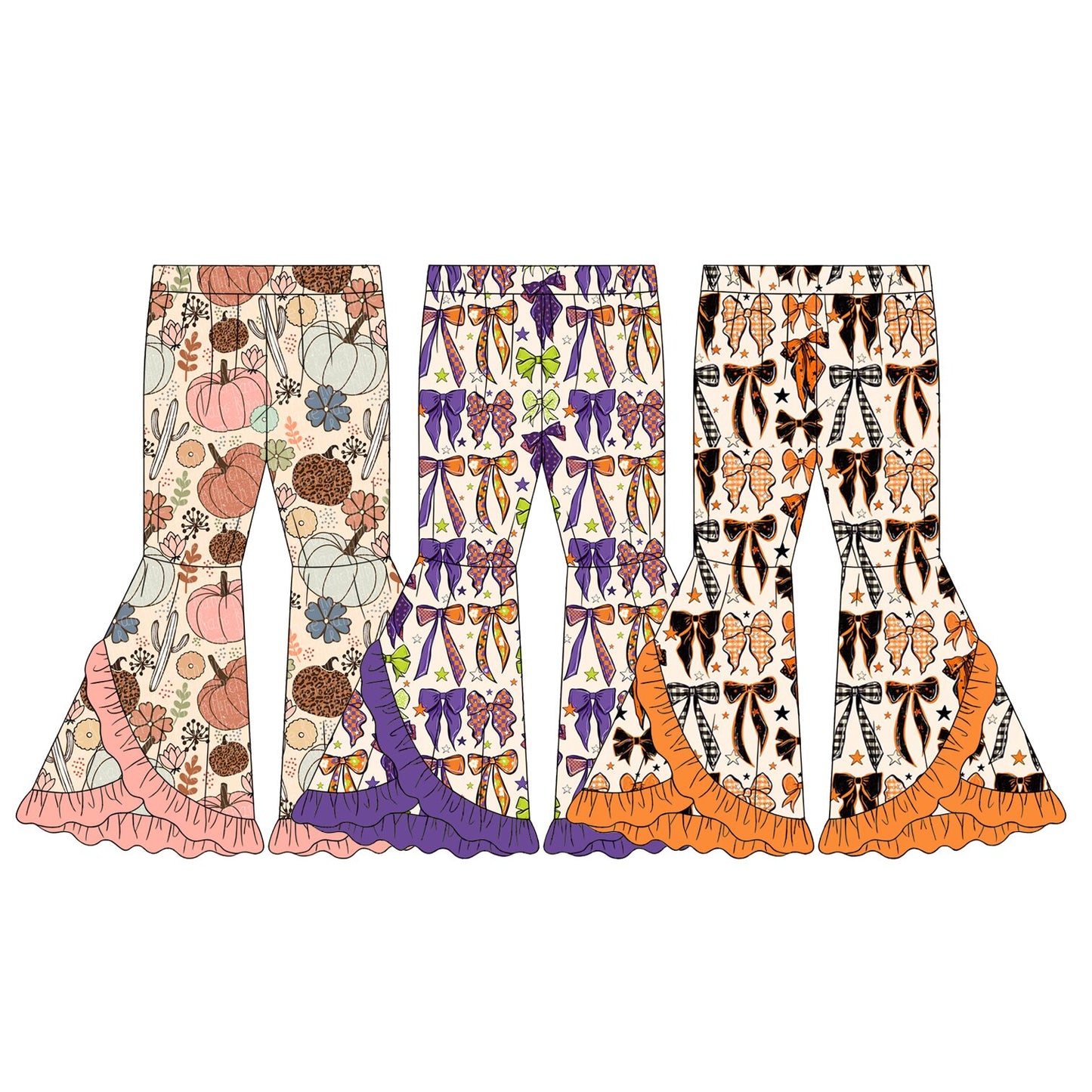 5.15 Pre order No Moq  Baby Girls Halloween Bow Pumpkin Printed Daily Pants