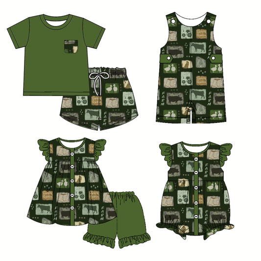 Farm Girls Outfit with Flutter Sleeves Cow Tractor Tunic And Shorts Set Cute Country Style Children's Clothing for Girls