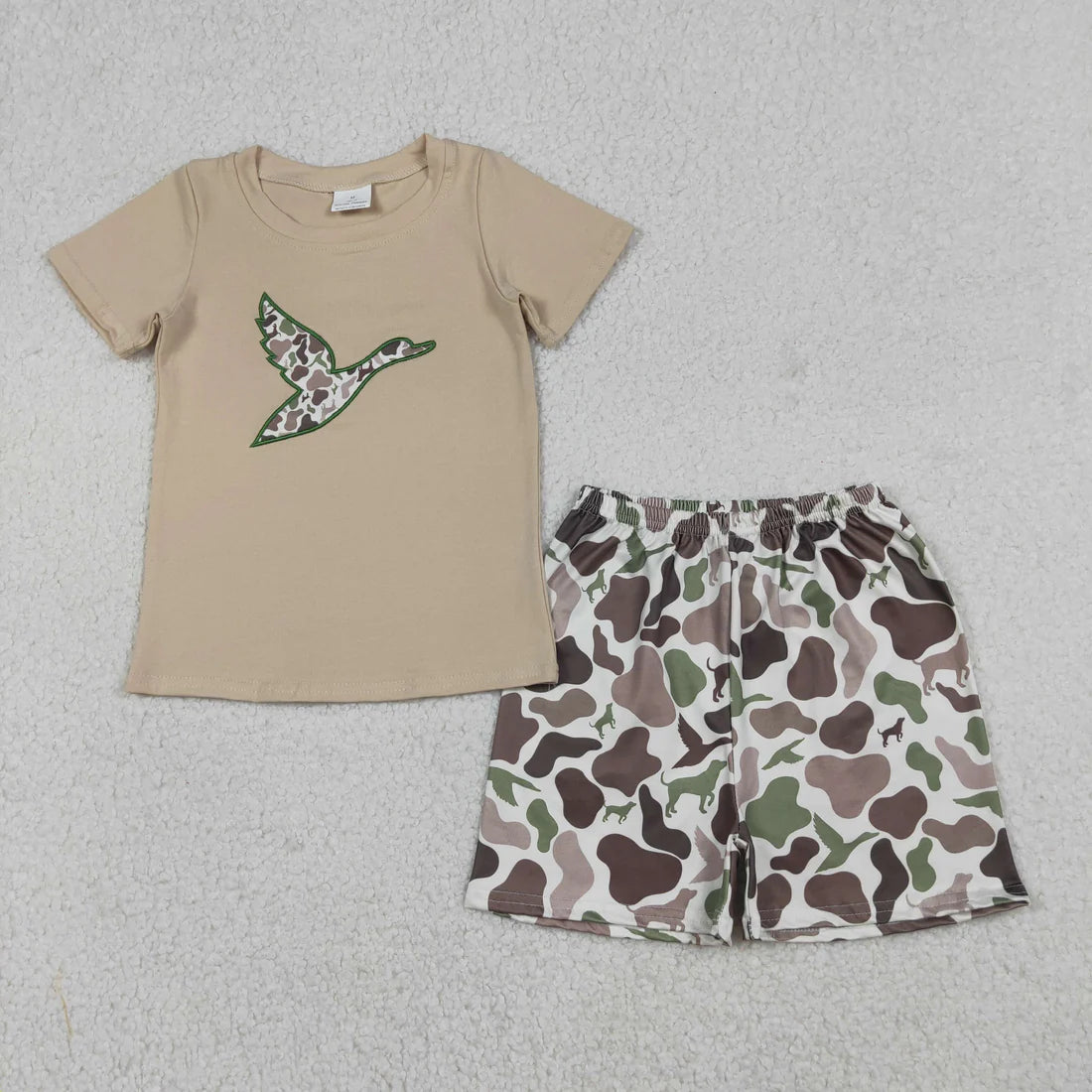 12.26 RTS Sibling Baby Boys Embroidery Camo Ducks Hunting Top Shorts Hunting Clothes Set Rompers