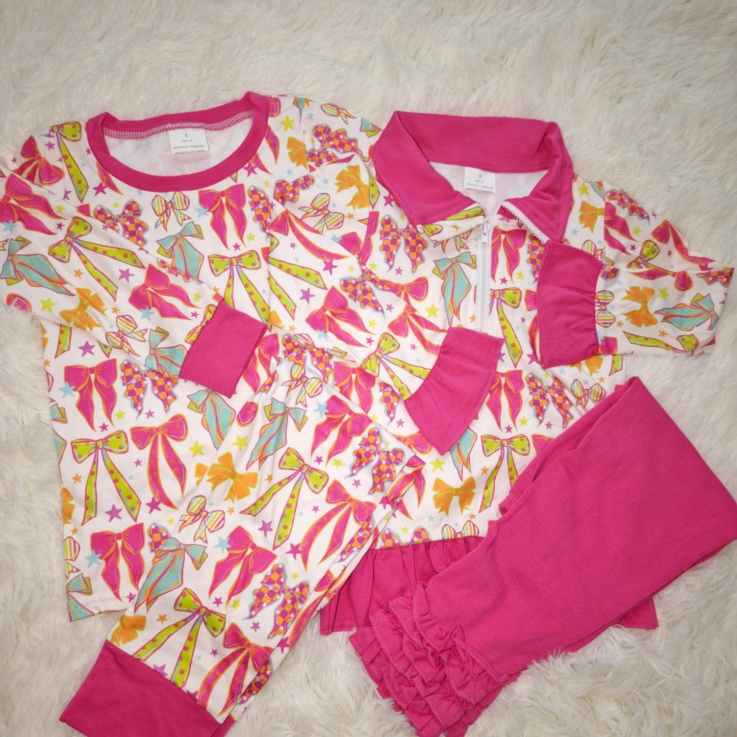 10.16 RTS Sibling Baby Girls Colorful Bows Stars Pullovers Pants Pajamas Clothes Sets