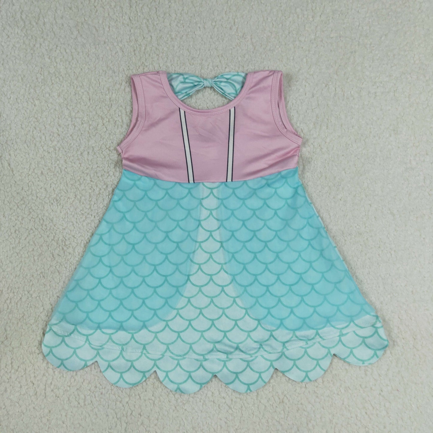 GSD2516 RTS NO MOQ （In stock）Baby Girls Lavender Sleeveless Blue Mermaid Knee Length Dress