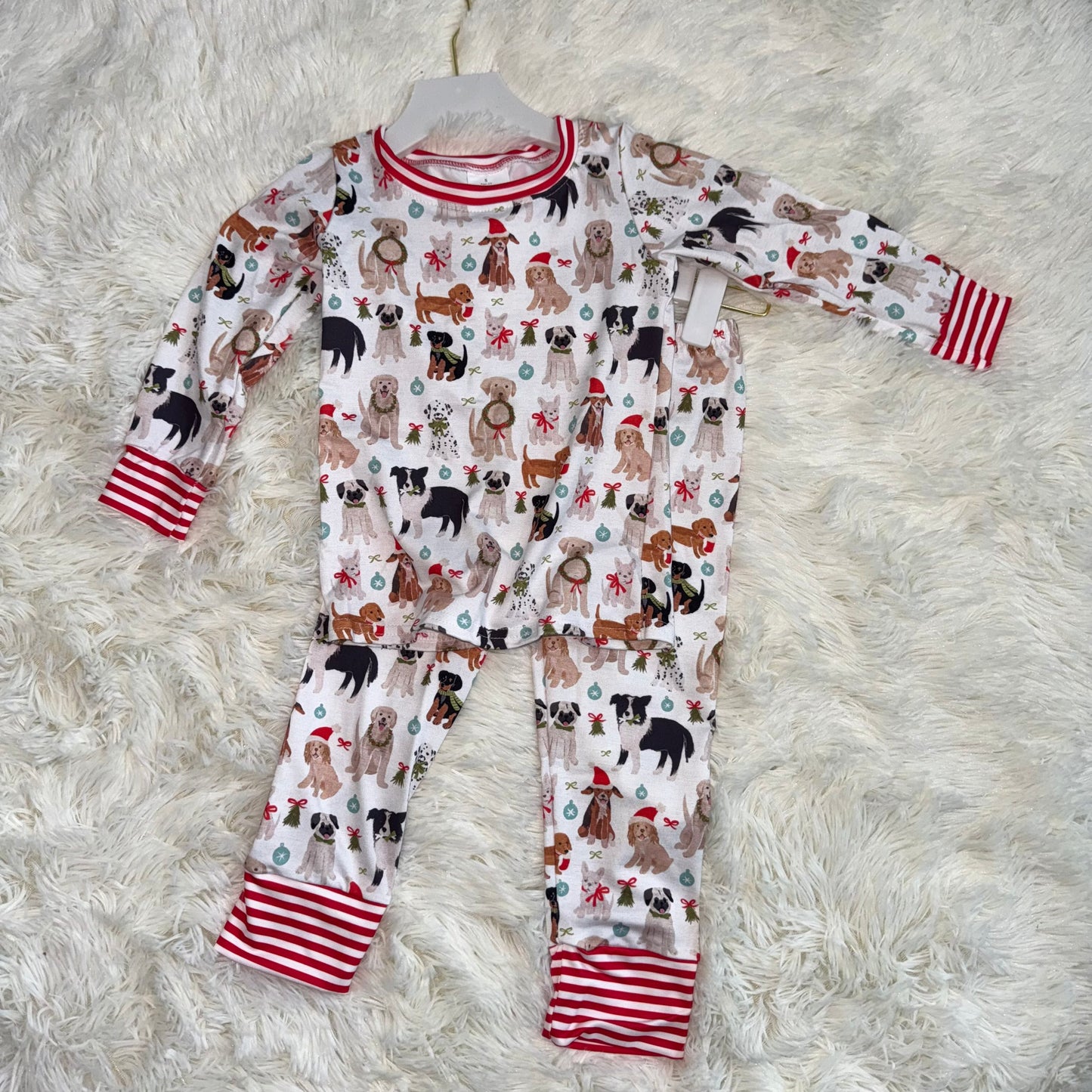11.18 RST GLP2193 Baby Girls Hats Dogs Holly Top Pants Christmas Pajamas Sets