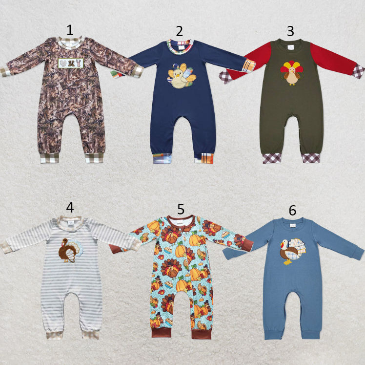 RTS Sibling milk silk Baby Boys Cute Cute Fall Thanksgiving Turkey Print Rompers