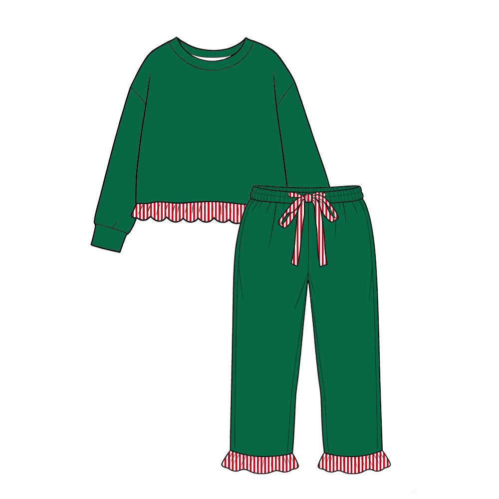 (Preorder new) No moq Baby Girls Solid Long Sleeve Pocket Sweatshirt Pants Casual Clothes Set
