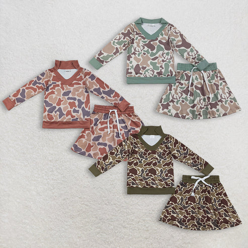 12.25 RTS Sibling Baby Girls Southern Camo Long Sleeve Top Skirt Shorts Clothes Sets
