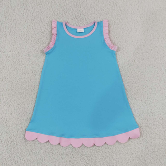 GSD4045 RTS NO MOQ （In stock）Baby Girls Cute Sleeveless Scallop Edge Knee Length Daily Casual Dresses