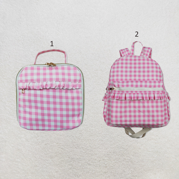 RTS NO MOQ Sibling Cute Clothes Baby Kids Pink Checkered Backpacks Bags Boxes