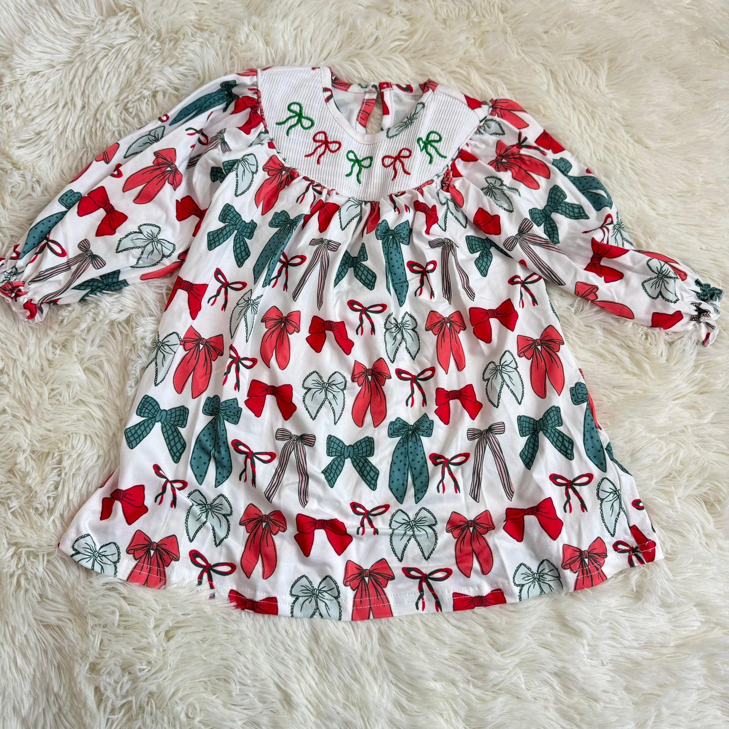 11.27 RST GLD1028 Baby Girls Christmas Colorful Bows Smocked Knee Length Dresses