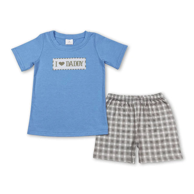 RTS Sibling Light blue daddy's boy plaid shorts boys clothing and romper