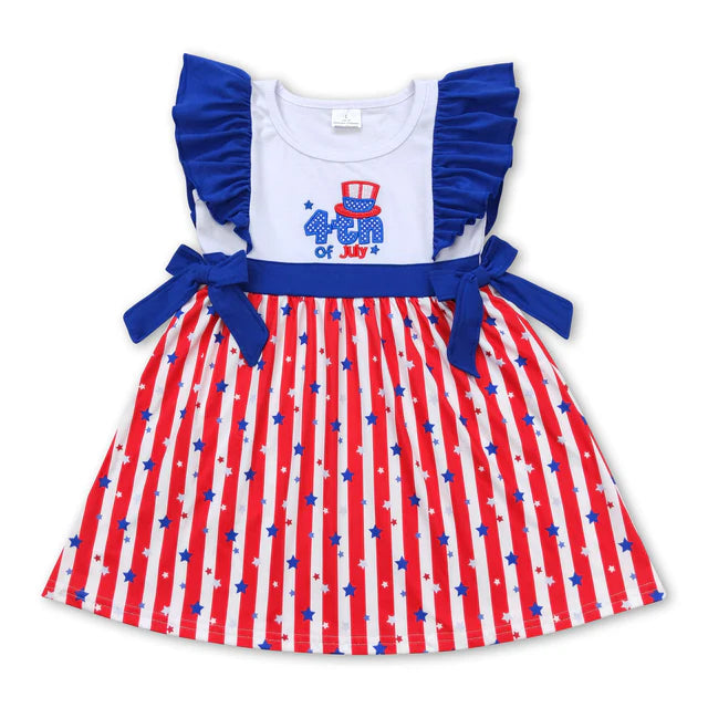 RTS Sibling Flutter sleeves flag bow girls 4th of july dresses