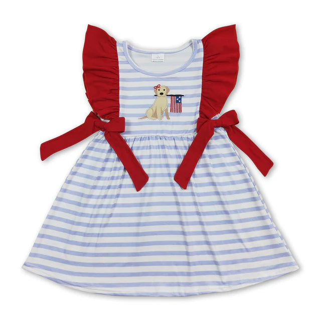 RTS Sibling Flutter sleeves flag bow girls 4th of july dresses