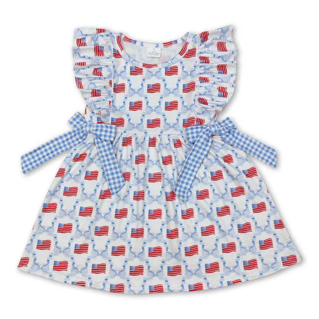 RTS Sibling Flutter sleeves flag bow girls 4th of july dresses
