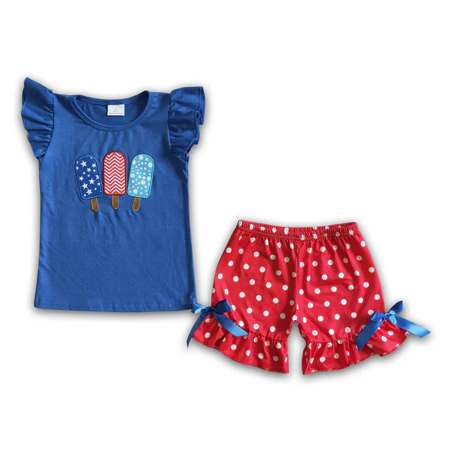 RTS Sibling Dog flag embroidery backless bow girls 4th of july clothes