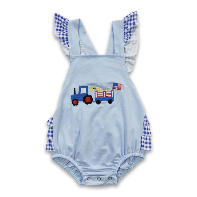 RTS Sibling Flutter sleeves bow flag baby girls 4th of july romper