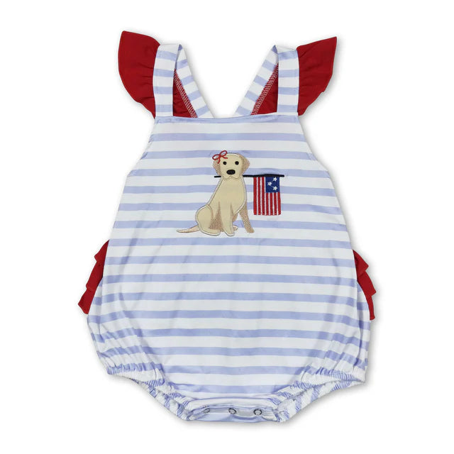 RTS Sibling Flutter sleeves bow flag baby girls 4th of july romper