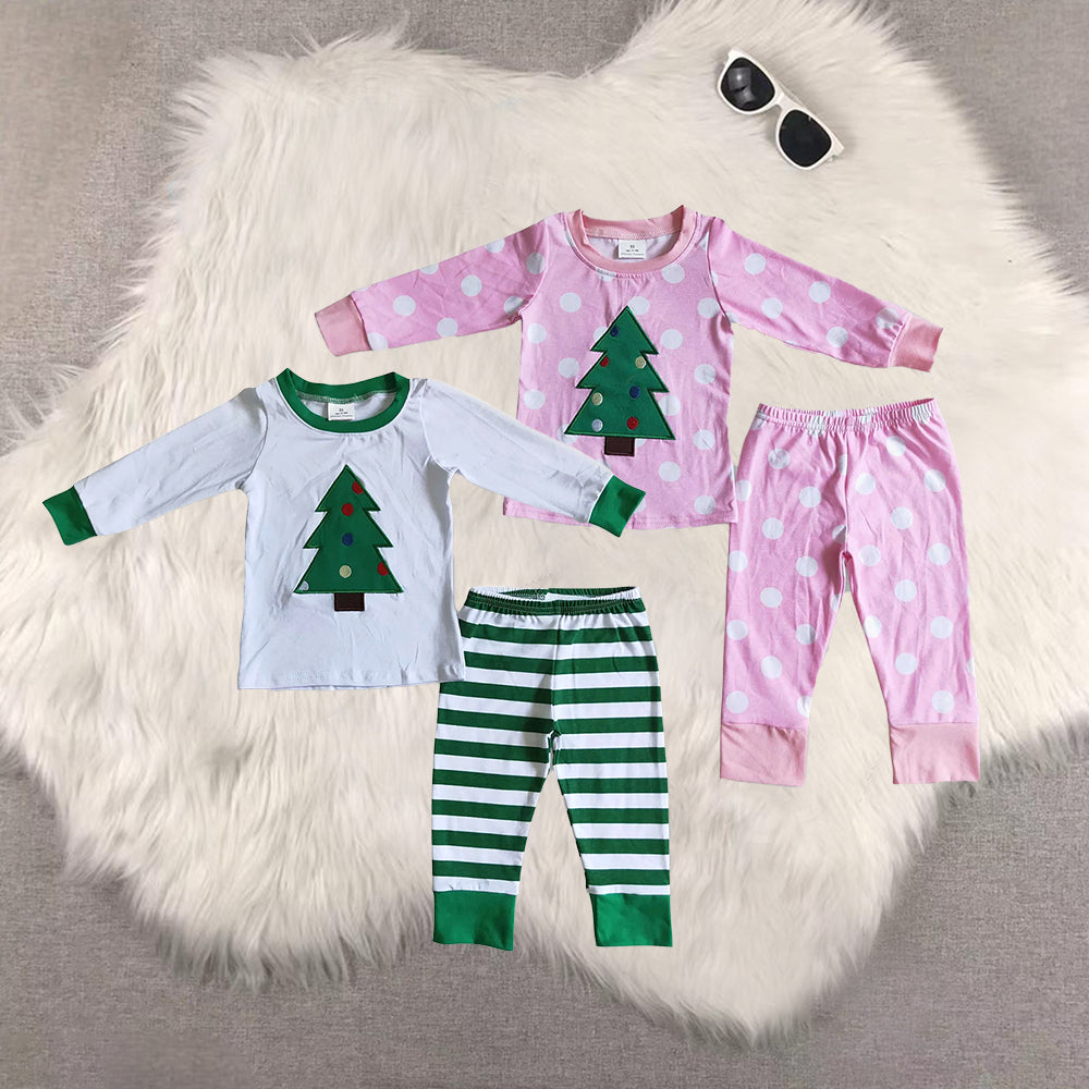 8.21 RTS Sibling Baby Boys Girls Christmas tree applique girls sleep wear