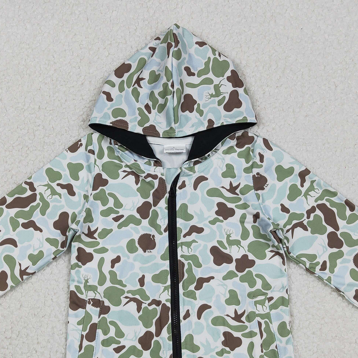 11.3 RTS NO MOQ （In stock）BT1399 Baby Boys Green Brown Deer Camo Pockets Zipper Southern Hoodies Top
