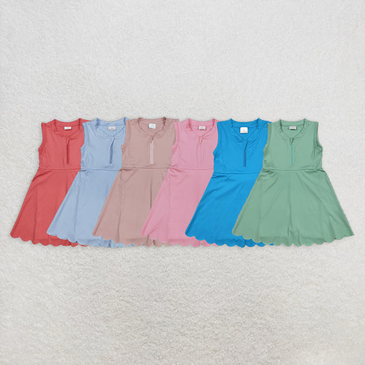 8.18  Sibling Baby Girls Summer Yoga Dress Blue sleeveless zipper kids girls athletic dresses