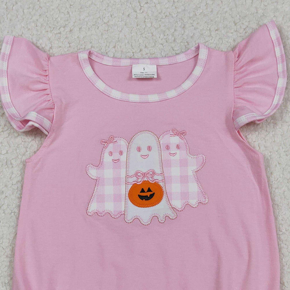 RTS NO MOQ （In stock）SR3196 Baby Girls Summer Rompers Pink Ghost Pumpkins Halloween Ruffle Rompers