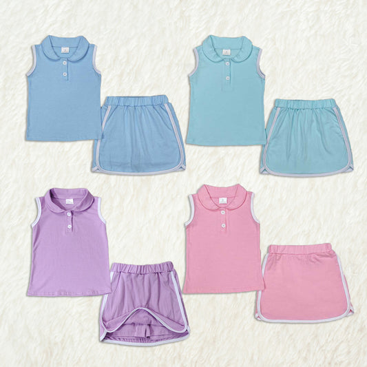 6.05  Kids Girls Mint Sleeveless Polo Shirt Skirt Set Cotton Lightweight Breathable Clothing Outfit for Spring/Summer