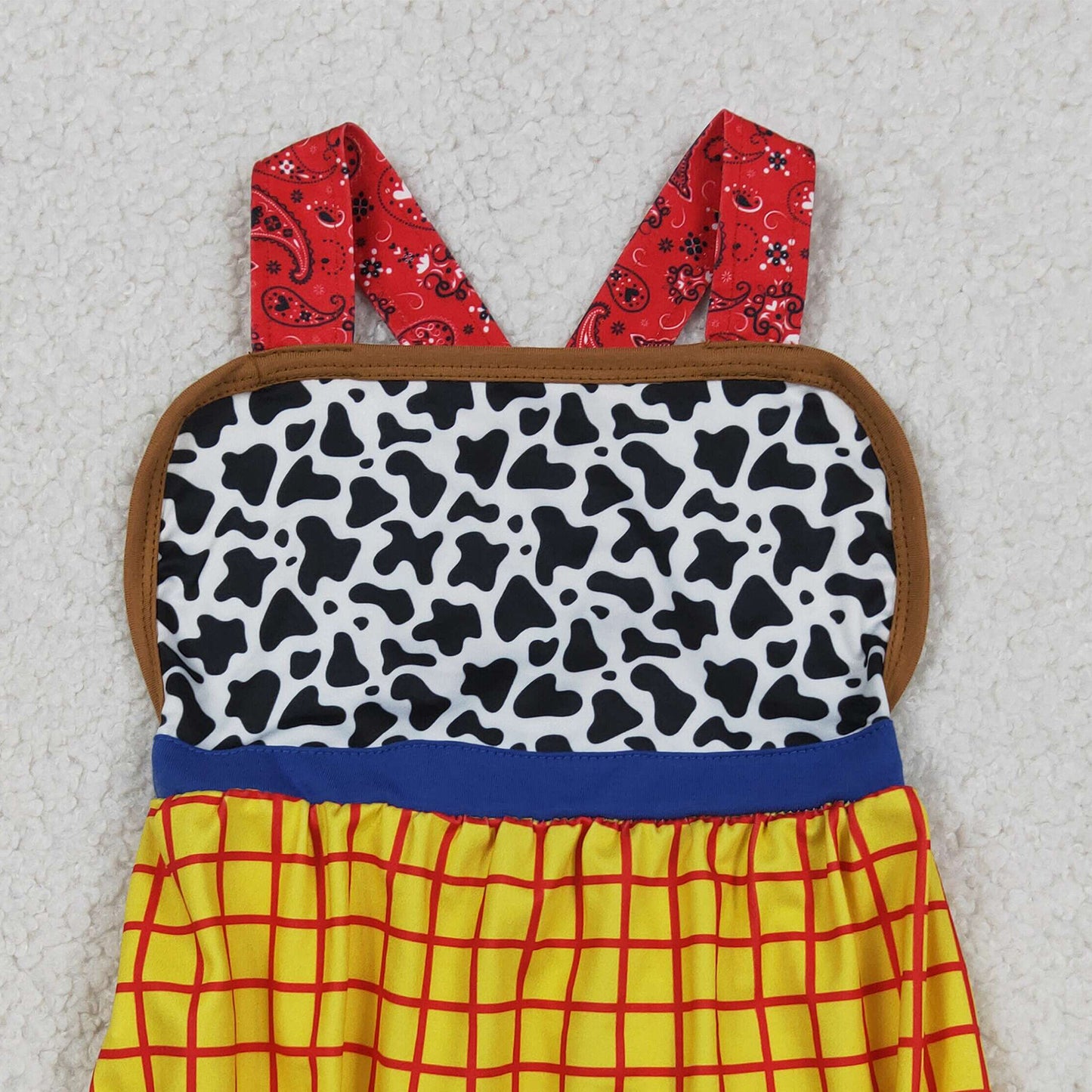 SR4114 RTS NO MOQ （In stock）Straps cow plaid baby boy summer romper