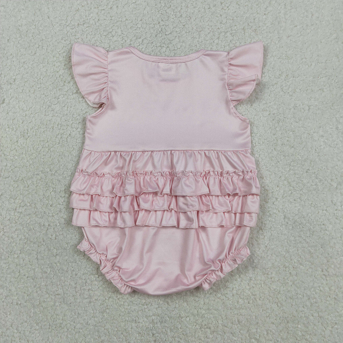 3.7 RTS NO MOQ （In stock）SR3825 Children's Fashion Romper Baby Girls Pink Flutter Sleeve Cherry Bows I'm Just a Girl Ruffle Rompers
