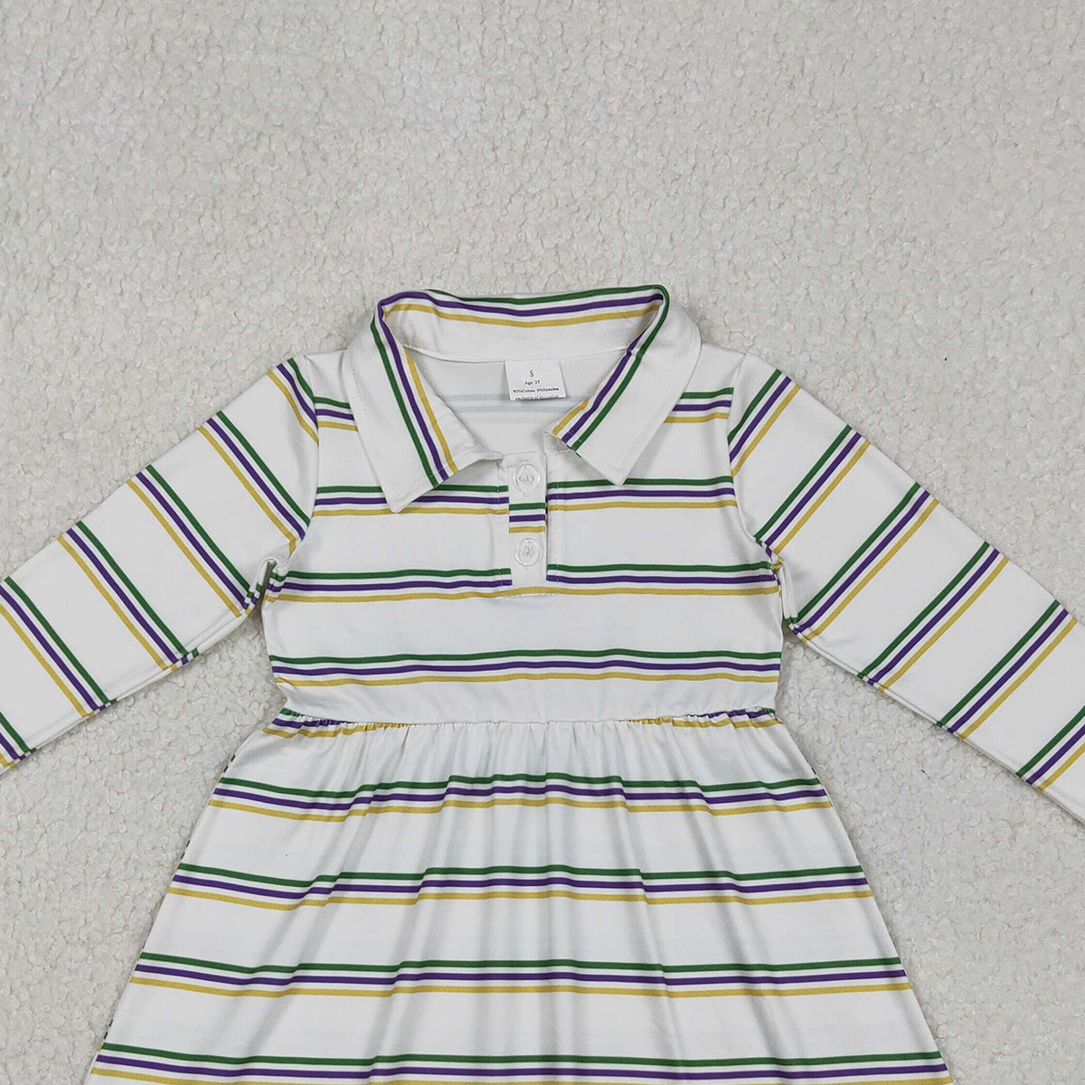10.30 RTS NO MOQ （In stock）GLD1331 Baby Girls Winter Dress Baby Girls Mardigras Stripes Button Knee Length Dresses