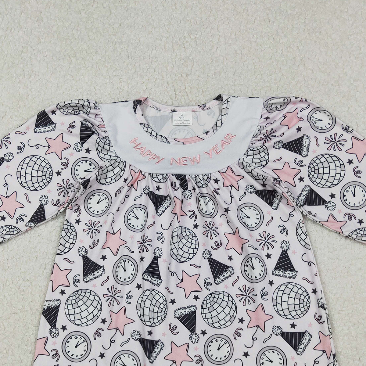 10.18 RTS NO MOQ （In stock）GLD1231 Baby Girls Winter Dress Embroidery Happy New Year Baby Girls Stars Firework Knee Length Dresses