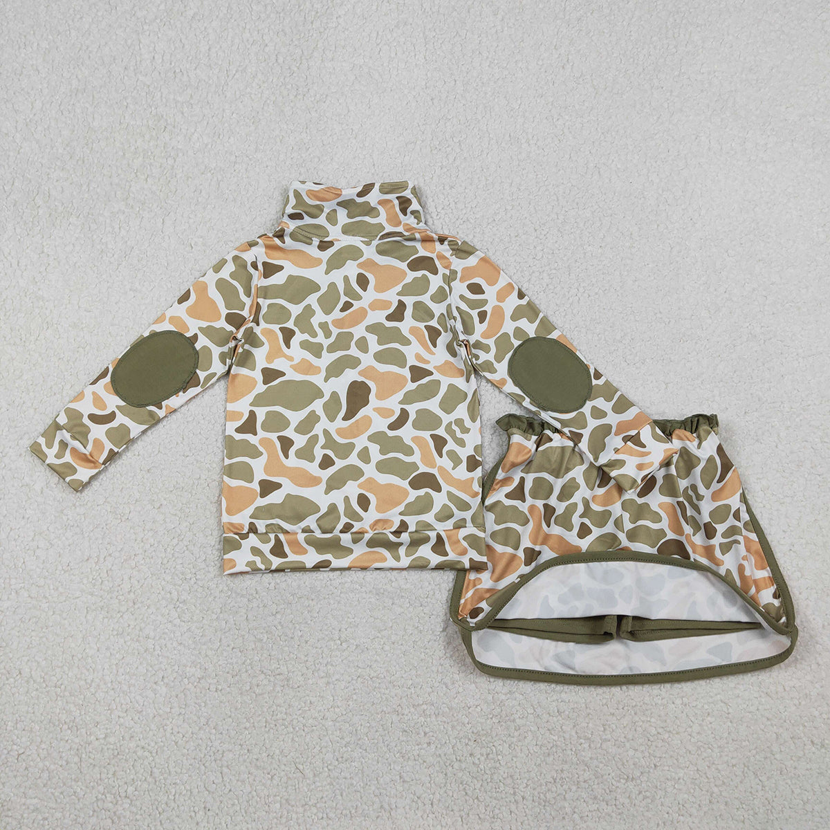 1.17 RTS NO MOQ （In stock）GLD1545 Baby Girls Southern Orange Camo Zip Pullover Skirt Shorts Clothes Sets