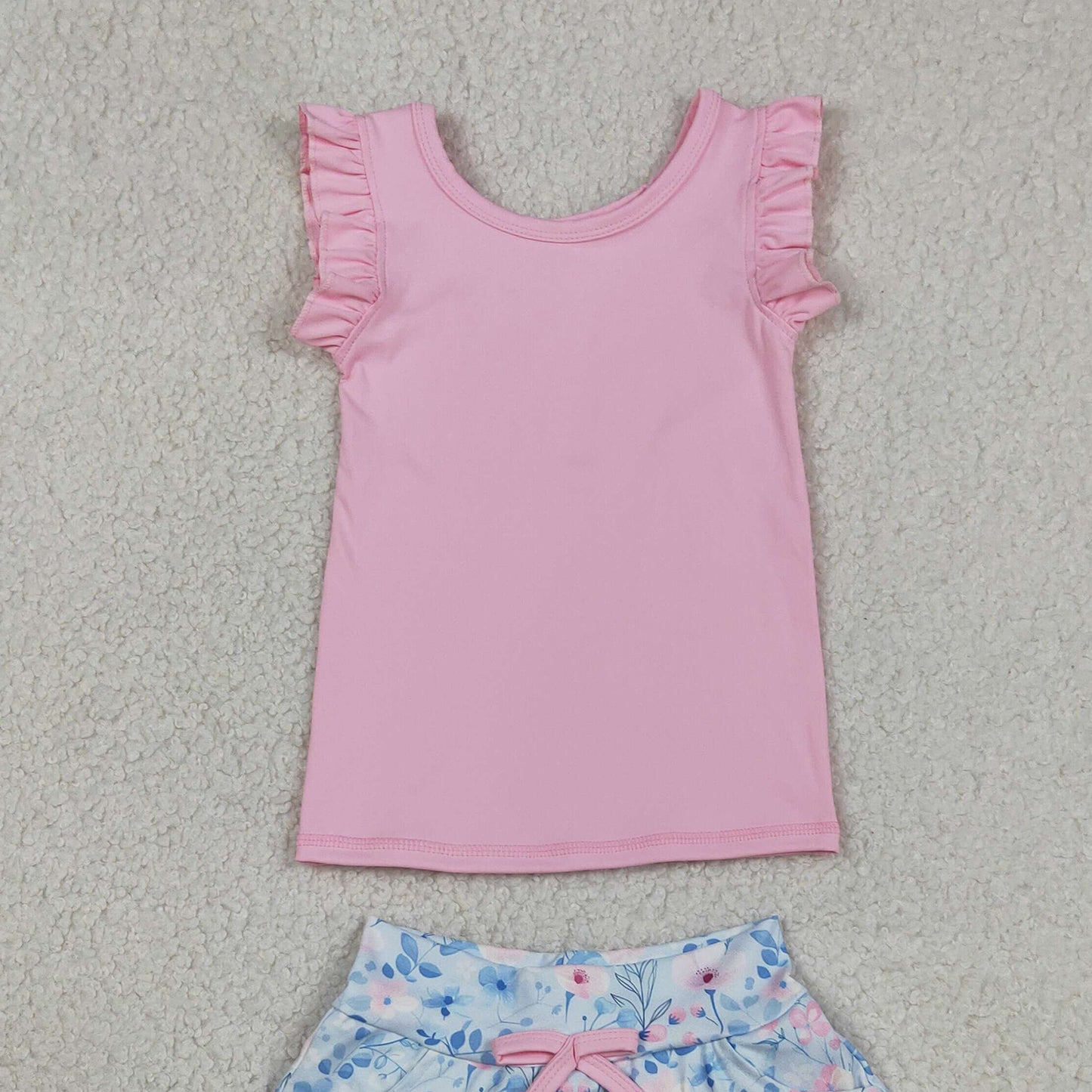 GSD3773 RTS NO MOQ （In stock ）Sleeveless pink top floral skirt girls active wear set