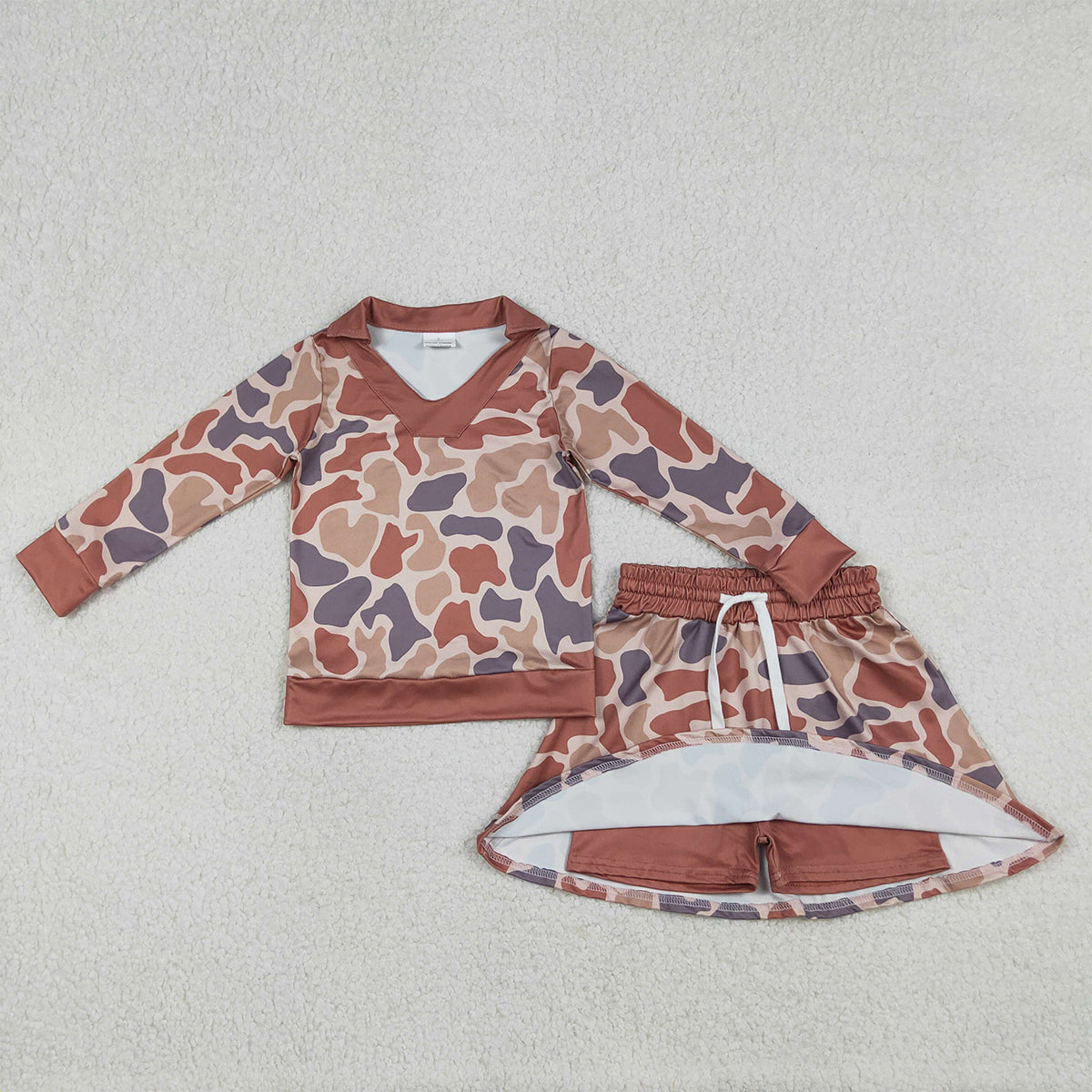 12.24 RTS NO MOQ （In stock）GLD1476 Baby Girls Southern Khaki Camo Long Sleeve Top Skirts Shorts Clothes Sets