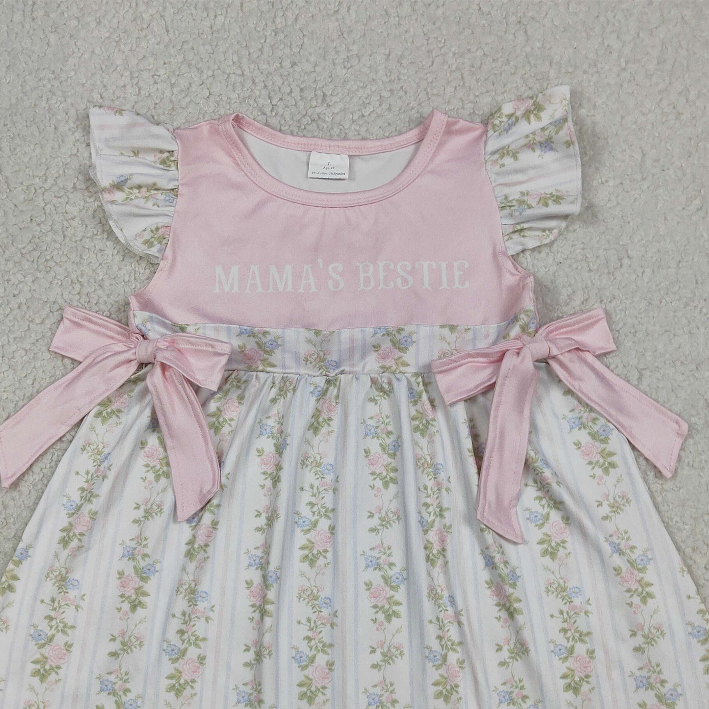 GSD2973 RTS NO MOQ （In stock）Flutter sleeves Mama's bestie floral baby girls dresses