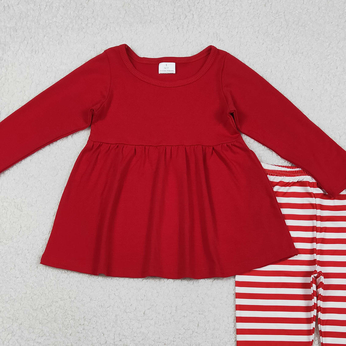 11.18 RTS NO MOQ （In stock）GLP2864 Baby Girls Red Long Sleeve Tunic Stripe Leggings Clothes Sets