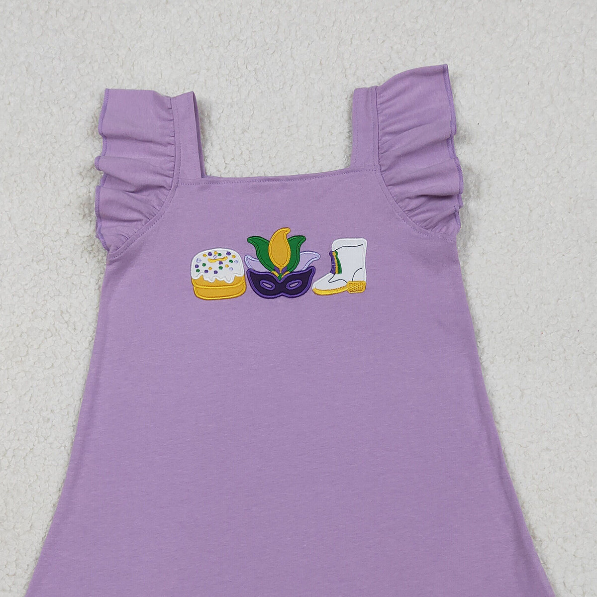 1.21 RTS NO MOQ （In stock）GSD3022 Embroidery Anchor Masks Donuts Baby Girls Mardigras Knee length Dress