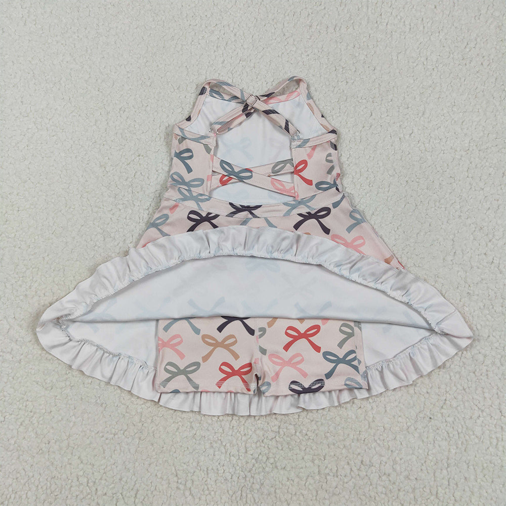 7.15  GSD2296RTS NO MOQ Baby Girls Summer Yoga Dress Baby Girls Active Wear Colorful Bow Yoga Dress