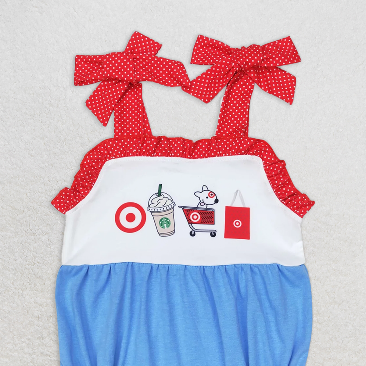 SR1605RTS NO MOQBaby Girls Summer Rompers  Baby Girls Straps Coffee Cart Summer Rompers