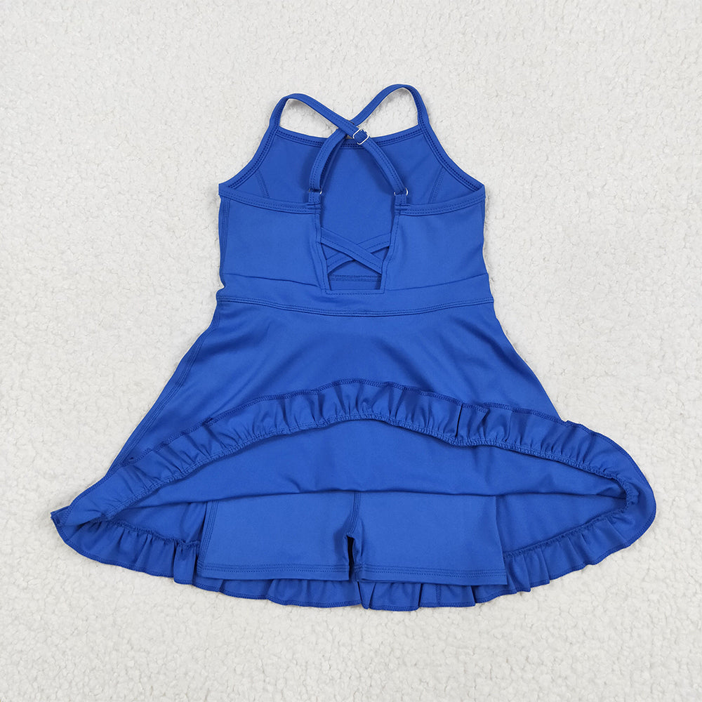 USA Shop (in stock) S0551 RTS NO MOQ Baby Girls Summer Yoga Dress Baby Girls Blue Sport Dress
