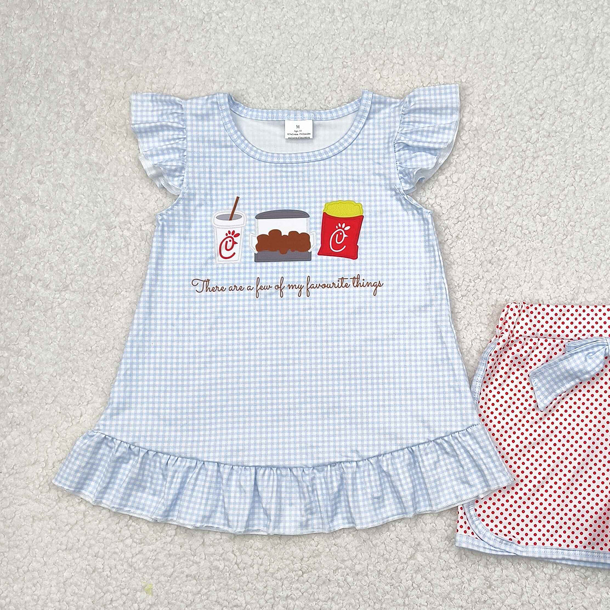 6.21 GSSO2274 RTS NO MOQ Baby Girls Summer Outfits Baby Girls Favorite Thing Tunic Bow Shorts Clothes Sets