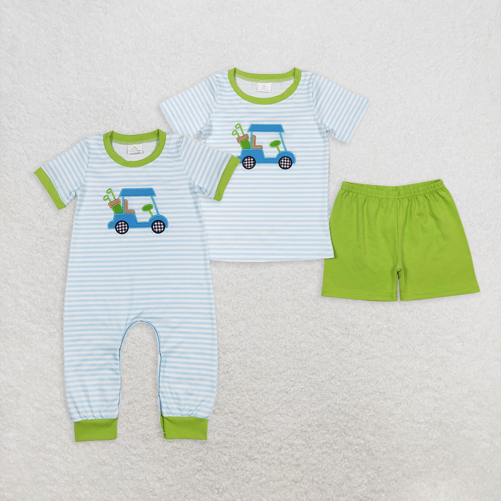 7.22  RTS NO MOQ Stripe golf top green shorts boys summer clothes
