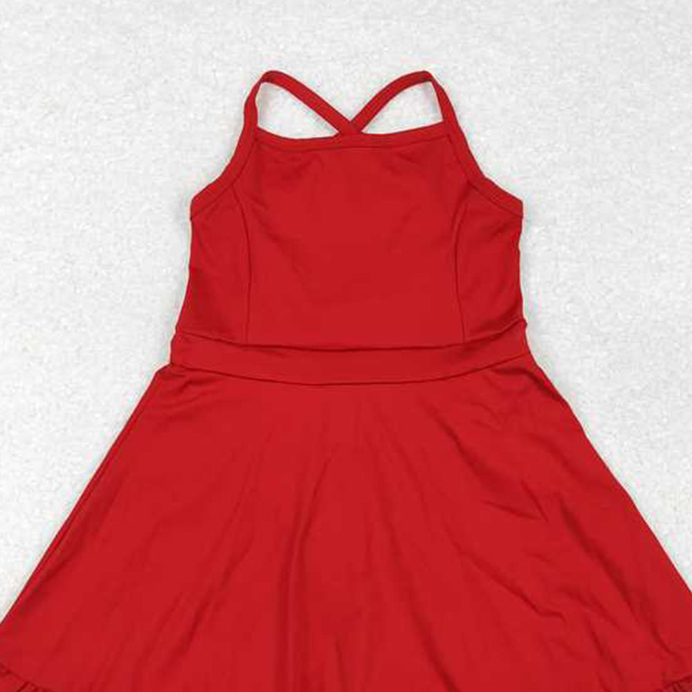S0453 RTS NO MOQ  Red straps ruffle baby girls summer active wear