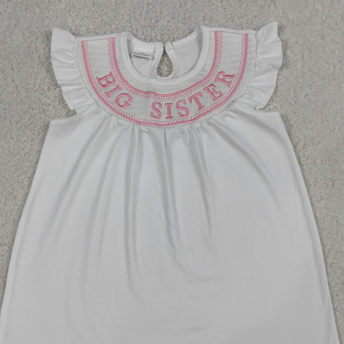 4.14 GSD3154 RTS NO MOQ （In stock）White flutter sleeves big sister smocked girls dresses