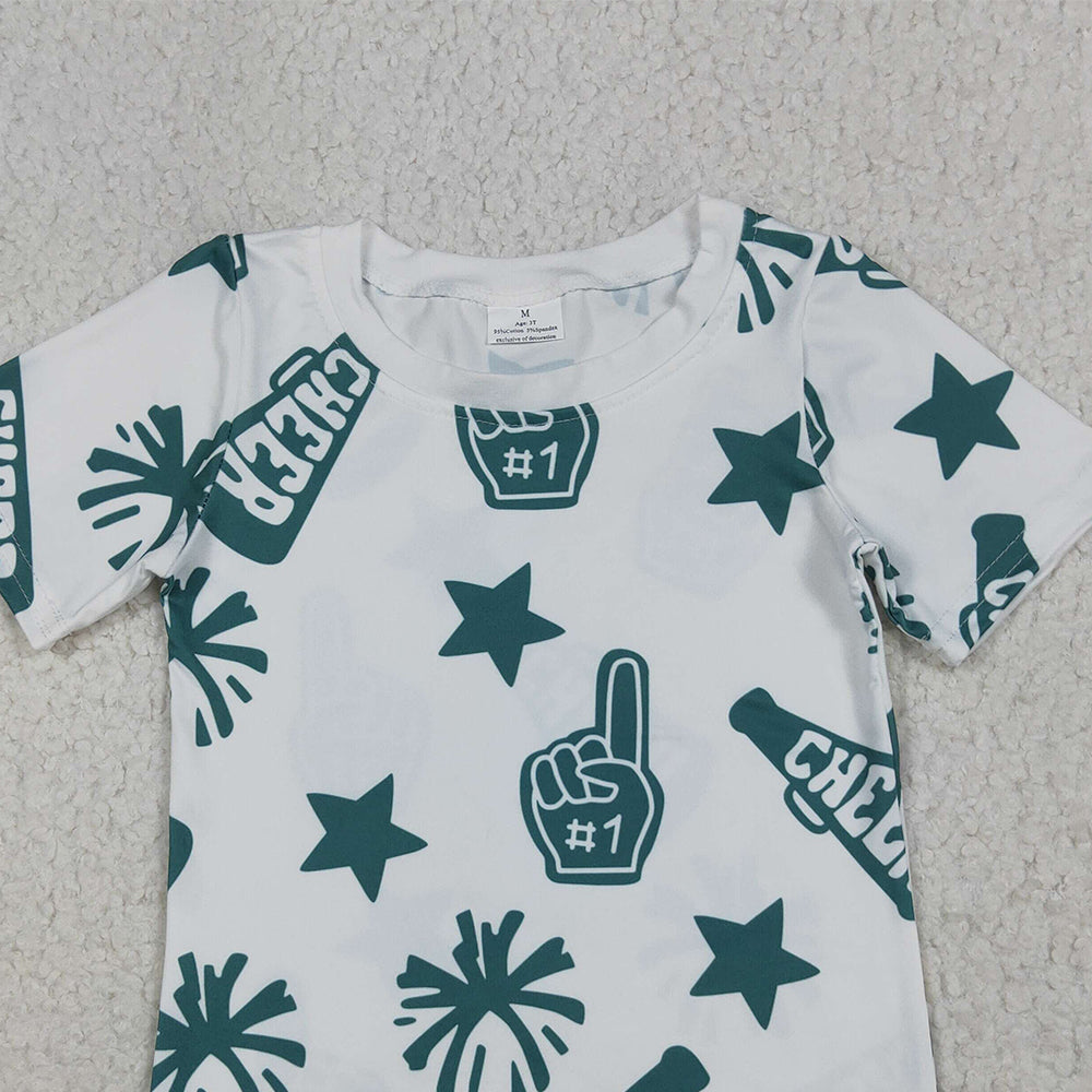 USA Shop (in stock)GT0955RTSBaby Girls Summer Tops Green Cheerleader Kids Girls Short Sleeve Team Shirt Comfortable Fit Sports Uniform for Children