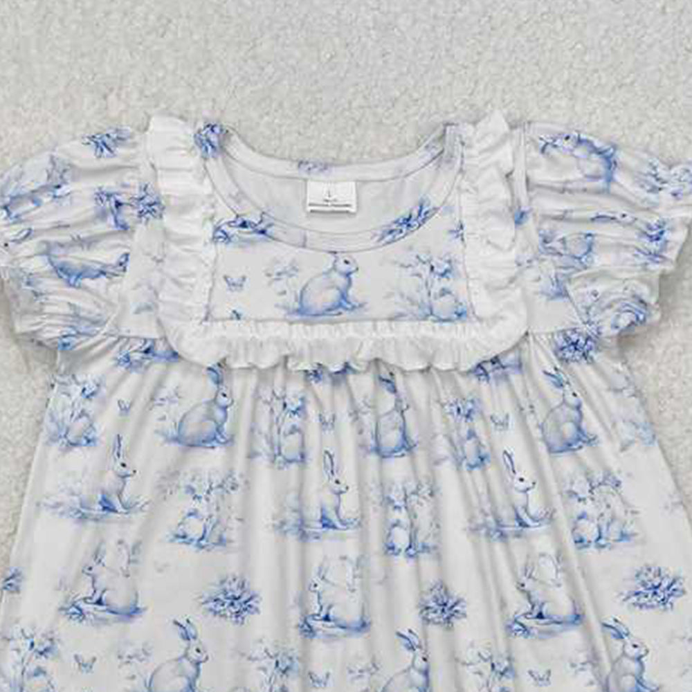 GSD1531Light Blue Bunny Baby Girls Easter Dress Short Sleeves Cute Infant Girl's Outfit for Spring Season