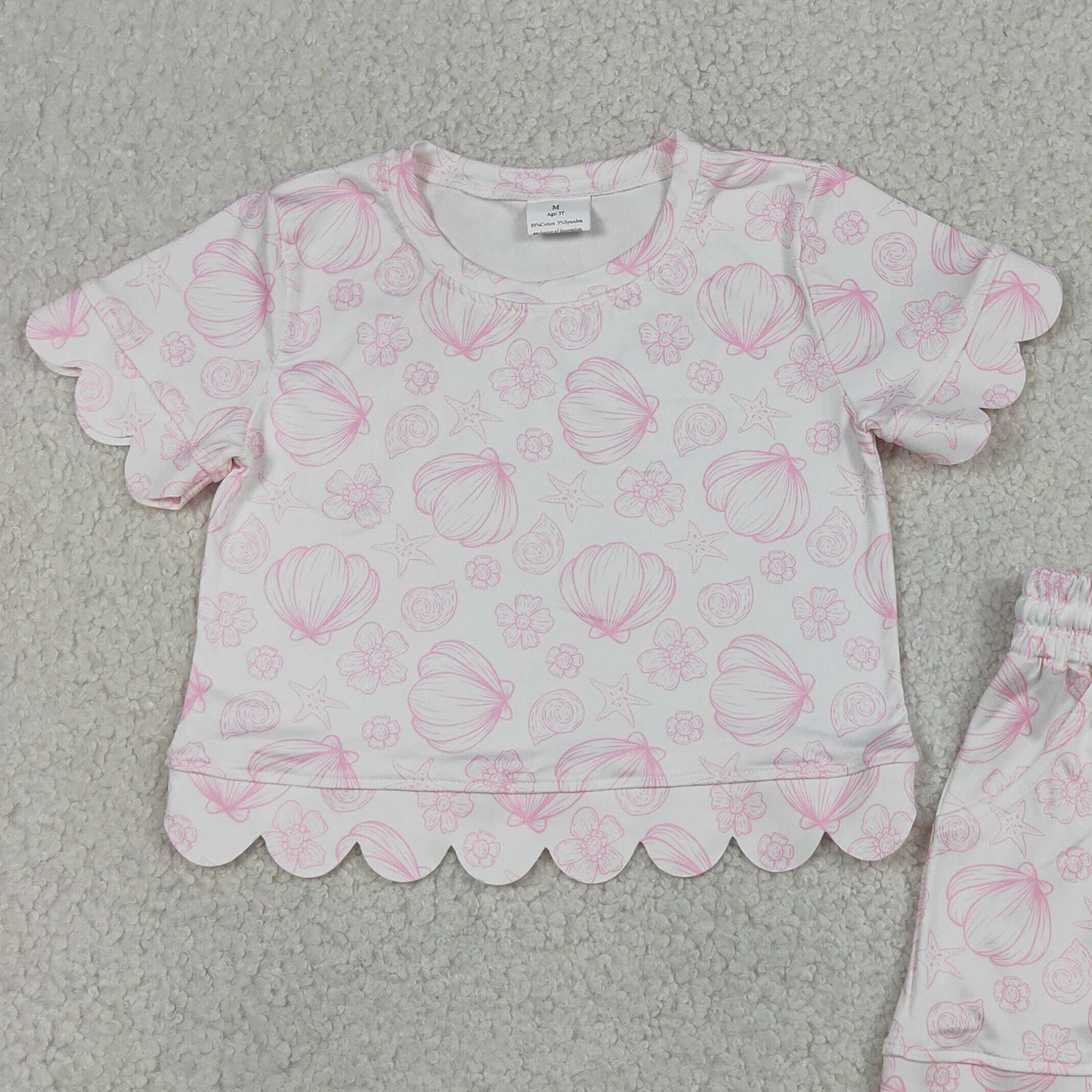 GSSO3729 RTS NO MOQ （In stock）Short sleeves scallop shell starfish girls summer outfits
